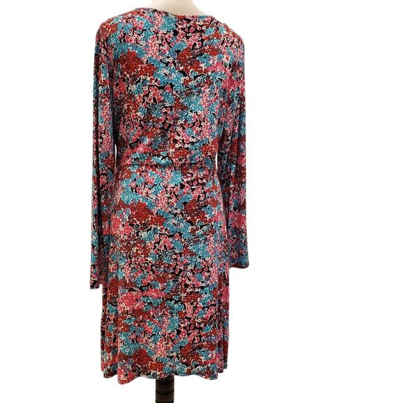NWT PARAPHRASE SZ XL Floral wrap style Rayon Stretch V-neck Red Pink Blue Dress - Picture 4 of 9